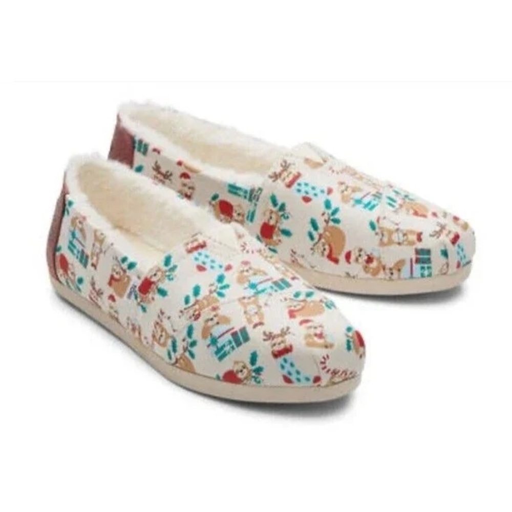 TOMS Alpargata‎ Cream Sloth Holiday Print Shoes Size 7 NWT